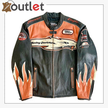 Load image into Gallery viewer, Harley Davidson Orange Screaming Eagle Leather Jacket