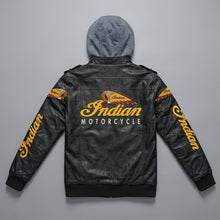 Load image into Gallery viewer, Men’s Leather Biker Jacket – Embroidered Star & Heritage Script Moto Style