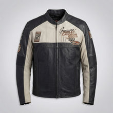 Laden Sie das Bild in den Galerie-Viewer, Herren Harley-Stil Echtlederjacke – Sternbestickte Schulter Moto