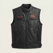 Laden Sie das Bild in den Galerie-Viewer, Herren Motorradweste aus echtem schwarzem Leder – Harley Davidson-Biker Club Cut