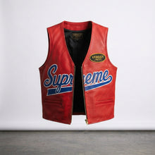 Laden Sie das Bild in den Galerie-Viewer, Rote Spinnennetz-Lederweste – Auffälliger Streetwear-Biker-Stil