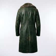 Load image into Gallery viewer, Men’s Dark Green Shearling Leather Jacket – Premium Winter Aviator Style