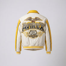 Laden Sie das Bild in den Galerie-Viewer, Aviators King Varsity Lederjacke – Gelb & Weiß Edition