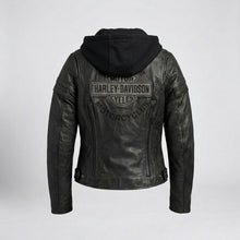 Laden Sie das Bild in den Galerie-Viewer, Motorradjacke für Damen im Harley-Stil mit Scroll Skull 3-in-1 aus Leder