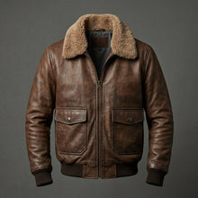Load image into Gallery viewer, Men’s Chocolate Brown G-1 Leather Bomber Jacket – Classic Flight Aviator Coat