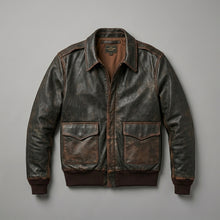 Load image into Gallery viewer, Men’s Brown A2 Aviator Leather Bomber Jacket – Military Pilot Flight Coat