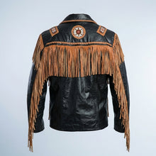 Laden Sie das Bild in den Galerie-Viewer, Men’s Cowboy Cowhide Leather Jacket – Fringe & Beaded Western Coat