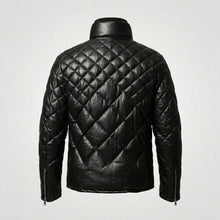 Laden Sie das Bild in den Galerie-Viewer, Men’s Black Lambskin Leather Puffer Jacket – Down Insulated Winter Coat