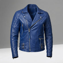 Load image into Gallery viewer, Cafe Racer Leather Jacket - Buy Royal Blue Motorcycle Jacket