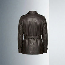 Load image into Gallery viewer, Men’s Double Breasted Lamb Leather Belted Waist Coat