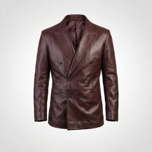 Load image into Gallery viewer, Men’s Burgundy Lambskin Leather Double Breasted Blazer – Travel Hide