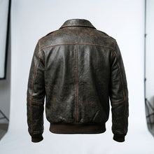 Load image into Gallery viewer, Men’s Brown A2 Aviator Military Pilot Leather Bomber Jacket – Classic Flight Coat