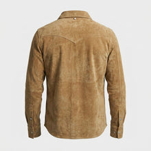Load image into Gallery viewer, Men’s Tan Suede Western Shirt Jacket – RRL Cowboy Style Heritage Shirt