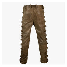 Load image into Gallery viewer, Leather Biker Slim Fit Brown with Buckles Sides