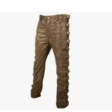 Load image into Gallery viewer, Leather Biker Slim Fit Brown with Buckles Sides