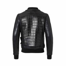 Load image into Gallery viewer, Leather Black Bomber Crocodile Leather Jacket Leather Outlet