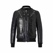 Load image into Gallery viewer, Leather Black Bomber Crocodile Leather Jacket Leather Outlet