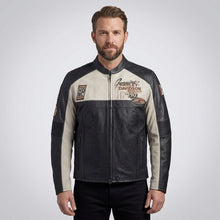 Laden Sie das Bild in den Galerie-Viewer, Herren Harley-Stil Echtlederjacke – Sternbestickte Schulter Moto