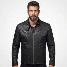 Load image into Gallery viewer, Men’s Classic Black Leather Jacket – Timeless Casual Biker Coat