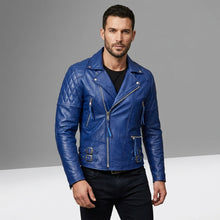 Load image into Gallery viewer, Cafe Racer Leather Jacket - Buy Royal Blue Motorcycle Jacket
