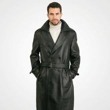 Load image into Gallery viewer, Men’s Genuine Leather Trench Coat – Classic Long Leather Overcoat