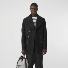 Load image into Gallery viewer, Men’s Black Fleece Peacoat – Classic Double Breasted Winter Coat