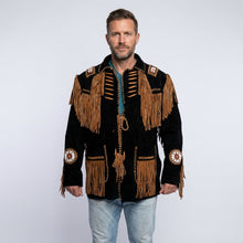 Laden Sie das Bild in den Galerie-Viewer, Authentic Western Leather Fringe & Beaded Jacket for Men
