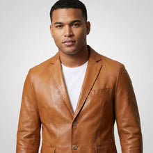 Load image into Gallery viewer, Men’s Tan Lambskin Leather Blazer – Classic Two-Button Tailored Sport Coat