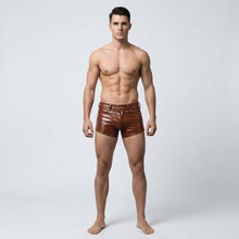 Load image into Gallery viewer, Men’s Brown Croc Embossed Leather Shorts – Premium Textured Luxury Shorts