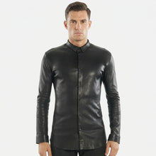 Load image into Gallery viewer, Men’s Slim Fit Black Leather Shirt – Premium Leather Shirt Jacket