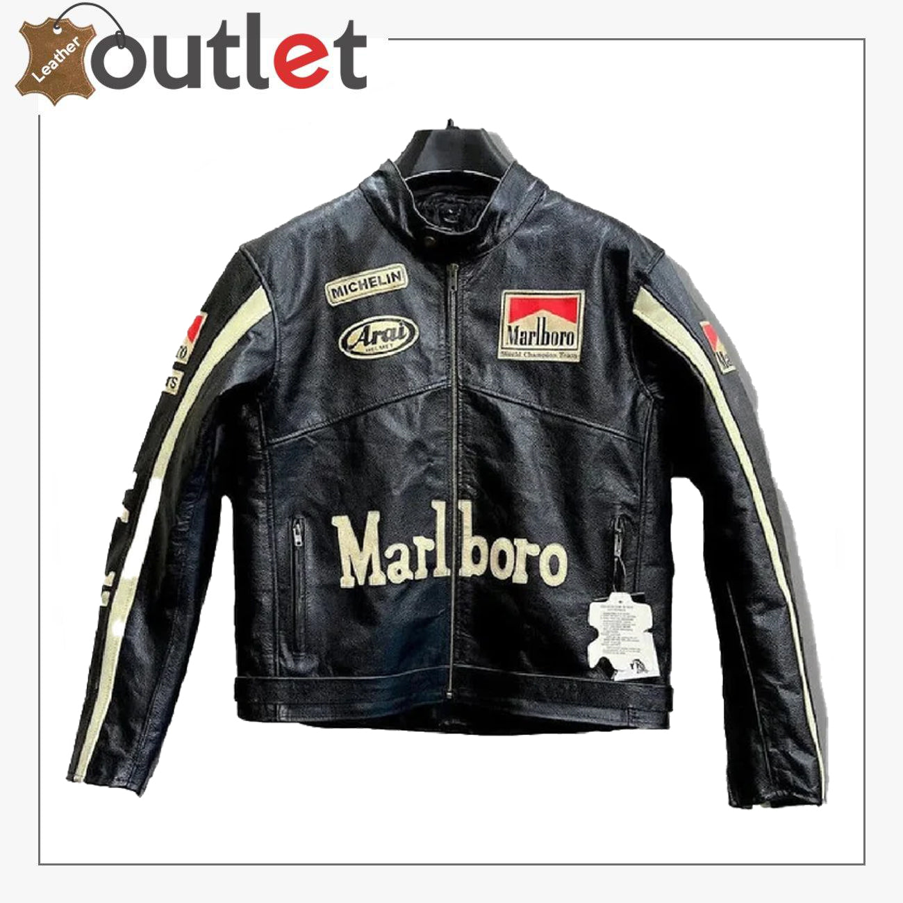 Marlboro Handmade Black good Racing 100% Leather Jacket For Men (M)