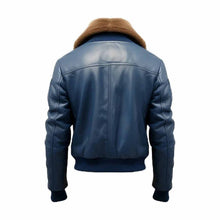 Laden Sie das Bild in den Galerie-Viewer, Men's Blue Flight Bomber Biker Leather Jacket Leather Outlet