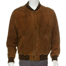 Load image into Gallery viewer, Men’s Brown Suede Leather Bomber Jacket – Classic & Stylish