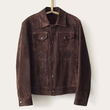 Load image into Gallery viewer, Custom Brown Suede Leather Trucker Jacket for Men