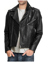 Load image into Gallery viewer, Men's Classic Black Leather Moto Biker Jacket – Genuine Cowhide