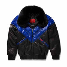 Laden Sie das Bild in den Galerie-Viewer, Men's V-Bomber Blue Python Skin Leather Jacket Leather Outlet