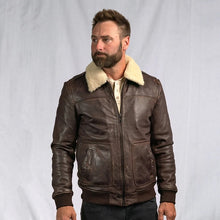 Load image into Gallery viewer, Men’s Vintage A2 Brown Shearling Lambskin Leather Bomber Jacket