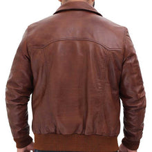 Load image into Gallery viewer, Men’s Vintage Brown Leather Bomber Jacket – Classic Flight Style