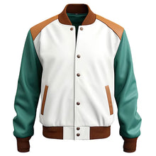 Laden Sie das Bild in den Galerie-Viewer, Men’s White Sea Green Genuine Varsity Leather Jacket Leather Outlet