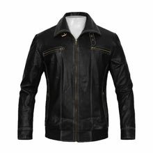 Load image into Gallery viewer, Men's fashion black vintage leather jacket Leather Outlet
