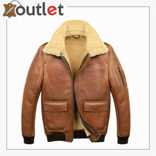 Load image into Gallery viewer, Mens Brown Leather Aviator Jacket