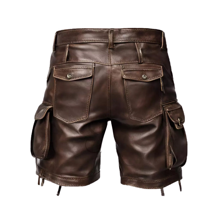 Black Matte Lambskin Leather Shorts_BDHL7663