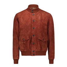 Load image into Gallery viewer, Mens Brown Sheepskin Bomber Leather jacket