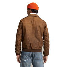 Load image into Gallery viewer, Mens Brown Vintage Hand Detailed Leather Bomber Jacket Leather Outlet