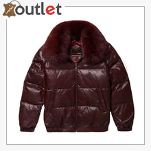 Load image into Gallery viewer, Mens Burgundy Leather V-Bomber Jacket