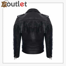 Load image into Gallery viewer, Mens Fringe Biker Leather Jacket