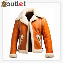 Load image into Gallery viewer, Mens Orange Genuine Sheepskin Pilot Jacket