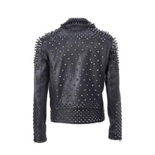 Laden Sie das Bild in den Galerie-Viewer, Mens Slim Fit Black Leather Studded Jacket Leather Outlet