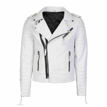 Load image into Gallery viewer, Mens White Best Leather Motorcycle Jacket Leather Outlet