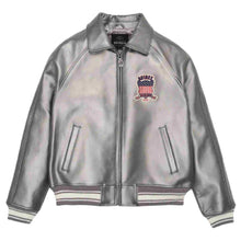 Load image into Gallery viewer, Metallic Silver Of Fashion Bomber Leather Jacket Leather Outlet